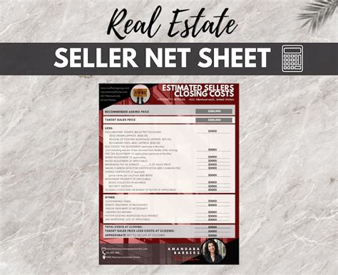 Red Seller Net Sheet Real Estate Print Realtor Information Etsy