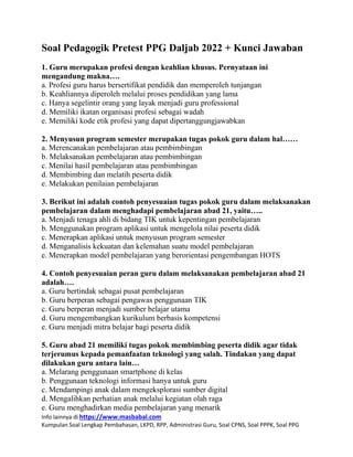 Soal Pedagogik Pretest Ppg Daljab Pdf