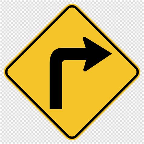 Turn Right Traffic Road Sign On Transparent Background Vector