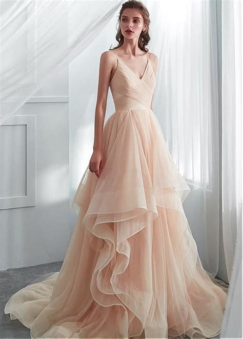 Attractive Tulle Spaghetti Straps Neckline A Line Wedding Dresses With