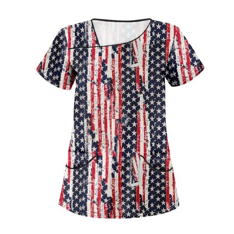 Xddlitp Scrubs Tops For Women Plus Size Independence Day Summer Short