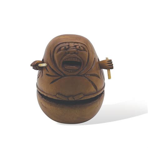 Bid Now JAPON Début XXe siècle Boxwood box in the shape of a Daruma