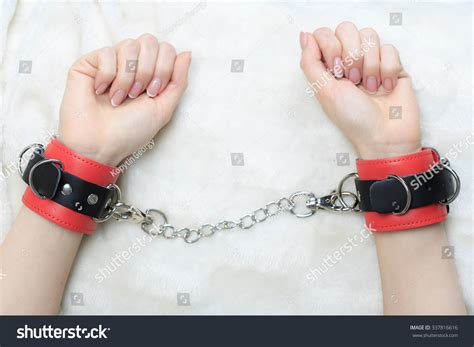 Female Hands Leather Handcuffs Sex Toys Stock Photo 337816616