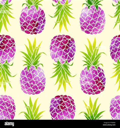 Abstract Seamless Pattern With Pineapples Watercolor Vector Background