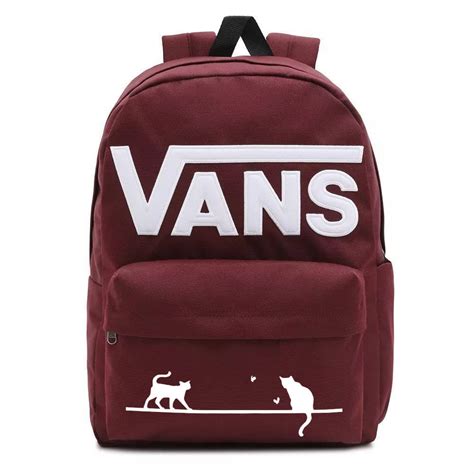 Plecak Szkolny Vans Old Skool Backpack Bordowy Custom Cats Koty