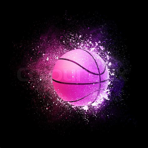 Basketball Ball Flying In Violet Particles Stock Image Colourbox