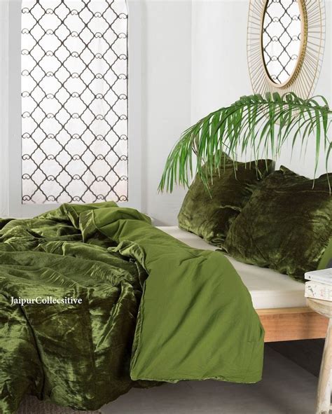 Pieces Set Luxury Crushed Moss Green Velvet Duvet Cover Boho Bedding