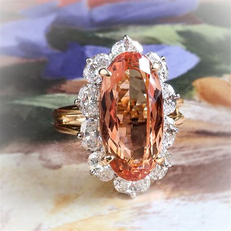 Estate Oscar Heyman Imperial Precious Peach Topaz Oval Diamond Halo