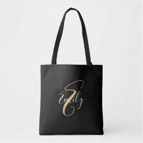 Modern Elegant Black Gold Monogram Script Name Tote Bag Zazzle