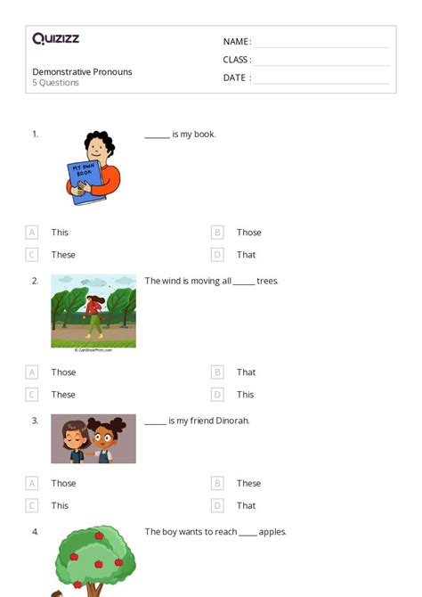 Demonstrative Pronouns Worksheets For Th Grade On Quizizz Free