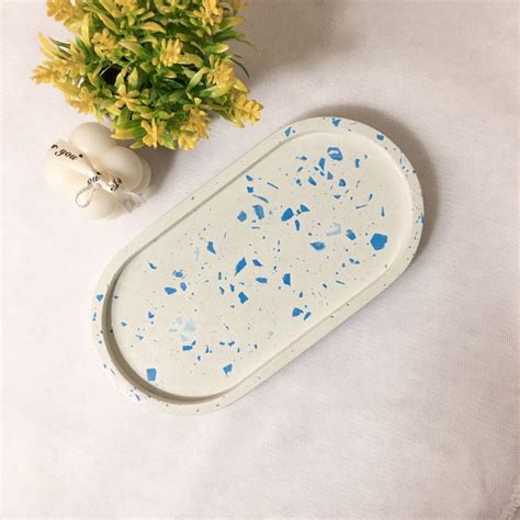 Jual Concrete Tray Coaster Oval Terrazzo Tatakan Alas Aesthetic Untuk