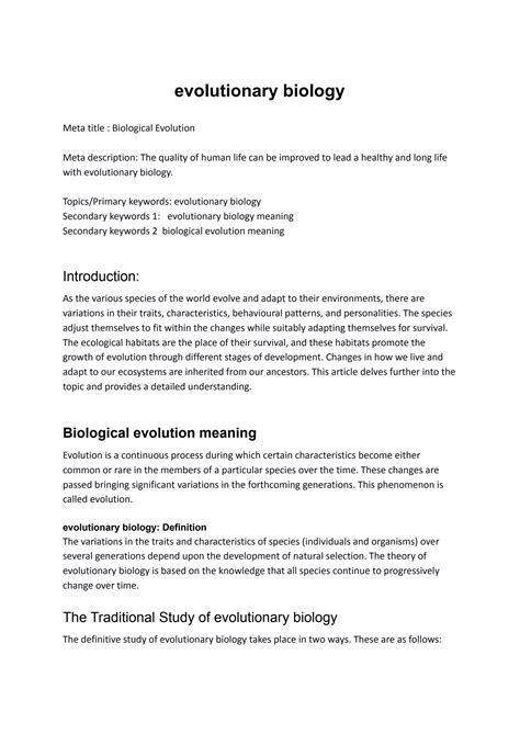 SOLUTION: Anthropology evolutionary biology - Studypool
