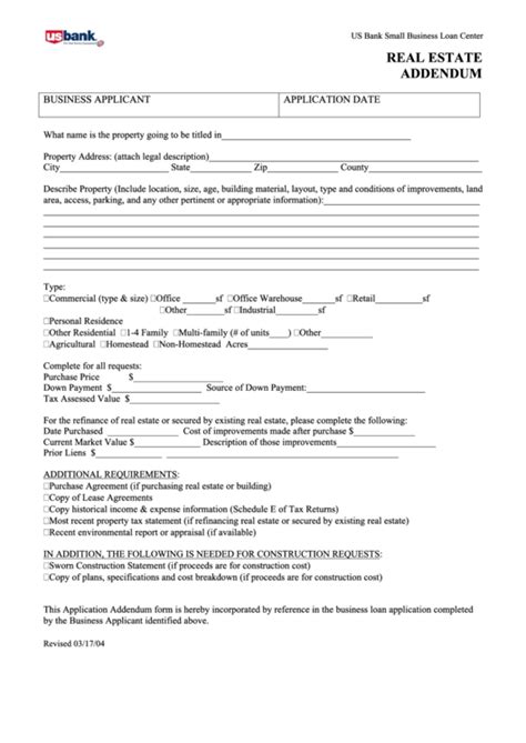 Real Estate Addendum Form Fillable Printable Forms Free Online