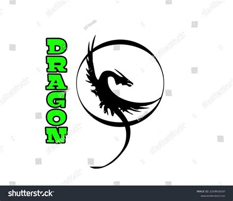 Dragon Silhouette Circle Logo Design Illustration Stock Illustration