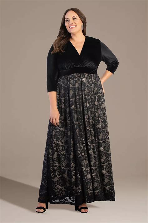 Plus Size Velvet And Lace Empire Waist Dress Davids Bridal