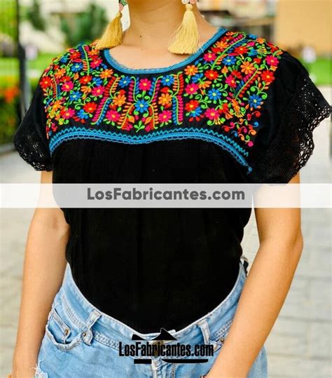 rj00732 Blusa artesanal mexicano bordada a mano de manta blanca diseños