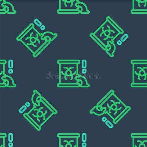 Line Radioactive Waste In Barrel Icon Isolated Seamless Pattern On Blue