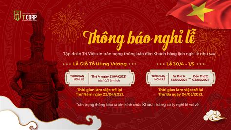 THÔNG BÁO LỊCH NGHỈ LỄ GIỖ TỔ HÙNG VƯƠNG VÀ NGHỈ LỄ 30 04 01 05