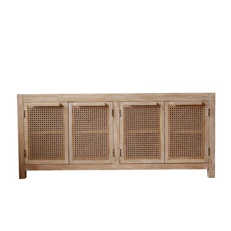 Mango Wood And Cane Sideboard With Shelf