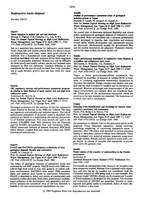 Pdf Outline Of Performance Assessment Study Of Geological Isolation