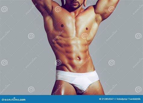 Man Muscular Body Muscle Torso Gay In White Panties Stock Image