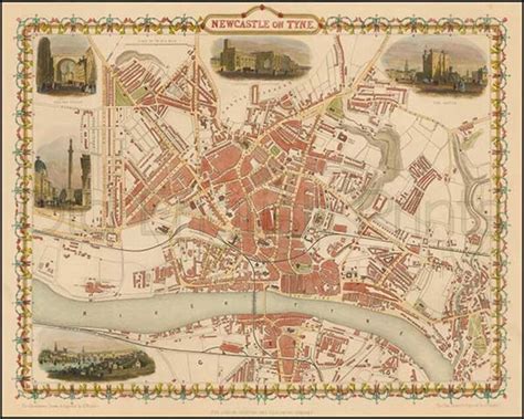 Newcastle 1851 Antique Map Newcastle On Tyne Canvas Etsy Uk