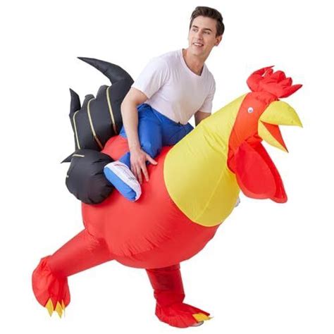 Inflatable Ride On Rooster Costume Blow Up Suit Fancy Dress Funny Red