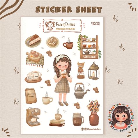 Cute coffee time aesthetic sticker sheet, journal stickers, planner ...