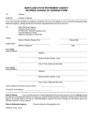 Maryland State Retirement Agency Retirees Change Of Address Form Sra