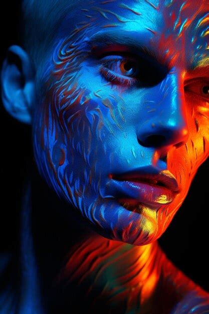 Premium Ai Image Photo Close Up Of Male Model With Neon Body Art