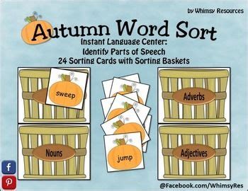 Parts Of Speech Autumn Sort Word Sorts Parts Of Speech Nouns And