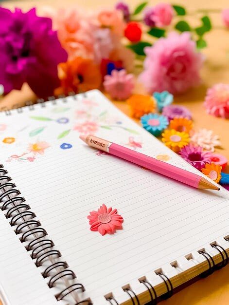 Premium AI Image | Office table with paper pen and flower Ai generated