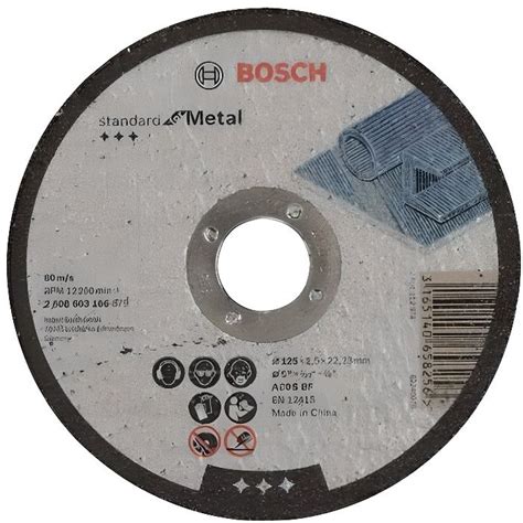 Disque à tronçonner BOSCH à moyeu plat Standard Pour le Métal 125X2 5