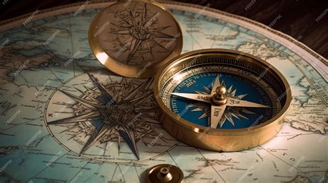 Premium Photo Old Antique Compass On A Paper Map Blue Gold Background Wallpaper Goals