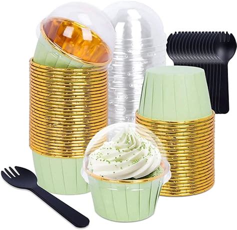 Amazon Whaline Pcs Sage Green Foil Cupcake Liners With Dome