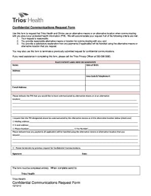 Fillable Online Confidential Communications Request Form Trios Health