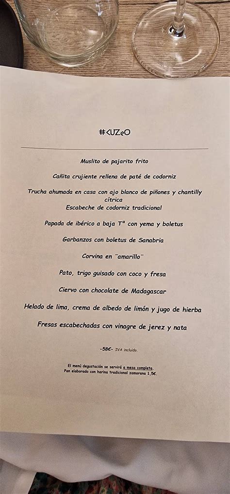 Carta del restaurante Taberna Cuzeo Zamora Calle Rúa los Francos