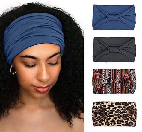 Huachi 4 Packs Wide Headbands For Women Black Headwrap Boho Yoga Turban