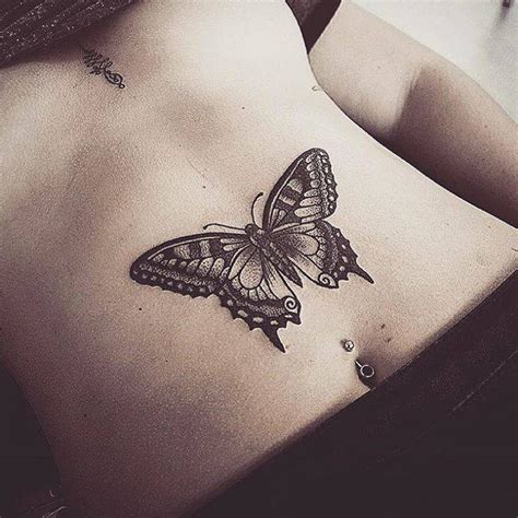 Butterfly Tattoo On The Stomach And Unalome On The Stomach Tattoos