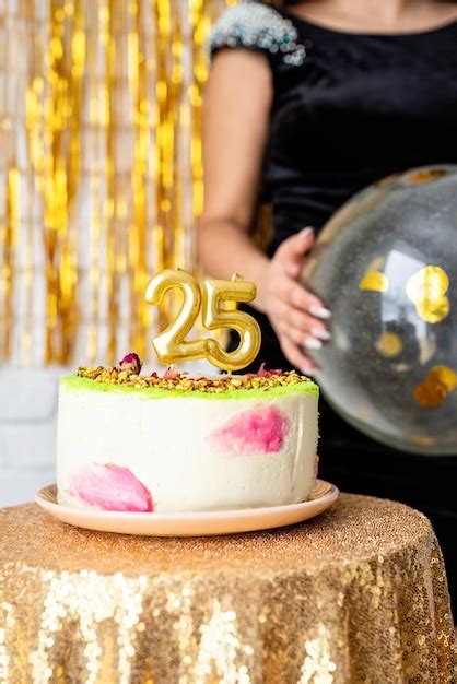 Premium Photo Birthday Party Golden Candles 25 On Birthday Cake On