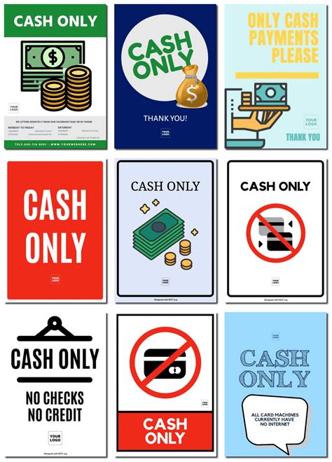 Customizable Cash Only Payment Sign Templates