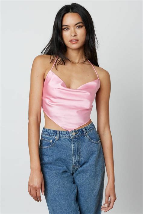 Pink Satin Bandana Top Silk Crop Top Halter Crop Top Satin Top Pink