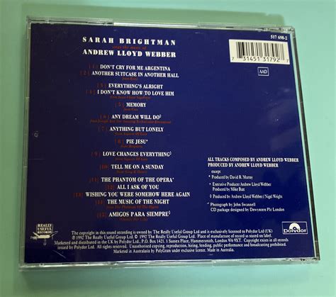 Sarah Brightman Sings The Music Of Andrew Lloyd Webber Cd 1993 Stage