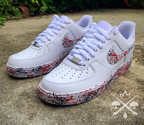 Splatter Air Force 1 Nike Red Black Sneakers Custom Air Etsy