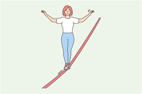 Woman Walking Tightrope Smiling Female Walker Do Sport Training