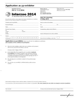 Fillable Online Application As Co Exhibitor Fax Email Print Pdffiller