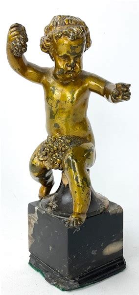 Arte Del Secolo Xix Bacco Scultura In Bronzo Dorato Poggiante Su Base