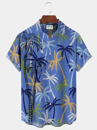 Royaura Beach Vacation Men S Hawaiian Shirts Coconut Tree Stretch Plus