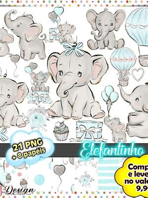 Kit Digital Elefantinho Baby Azul Compre Produtos Personalizados No Elo