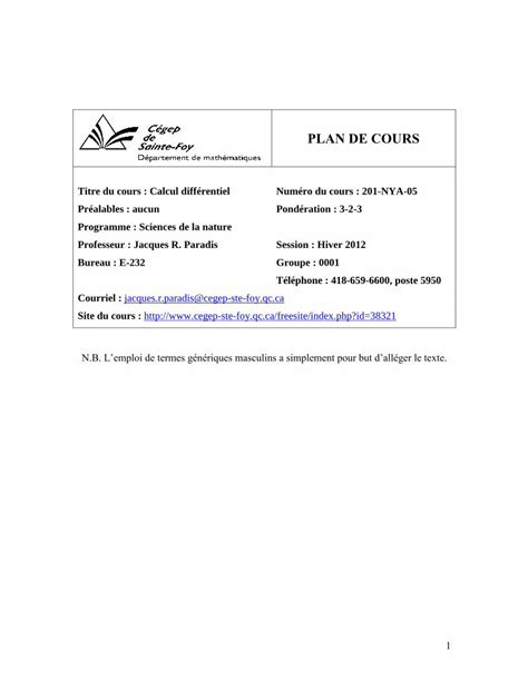 Pdf Plan De Cours Cegep Ste Foy Qc Ca Plan De Cours Titre Du